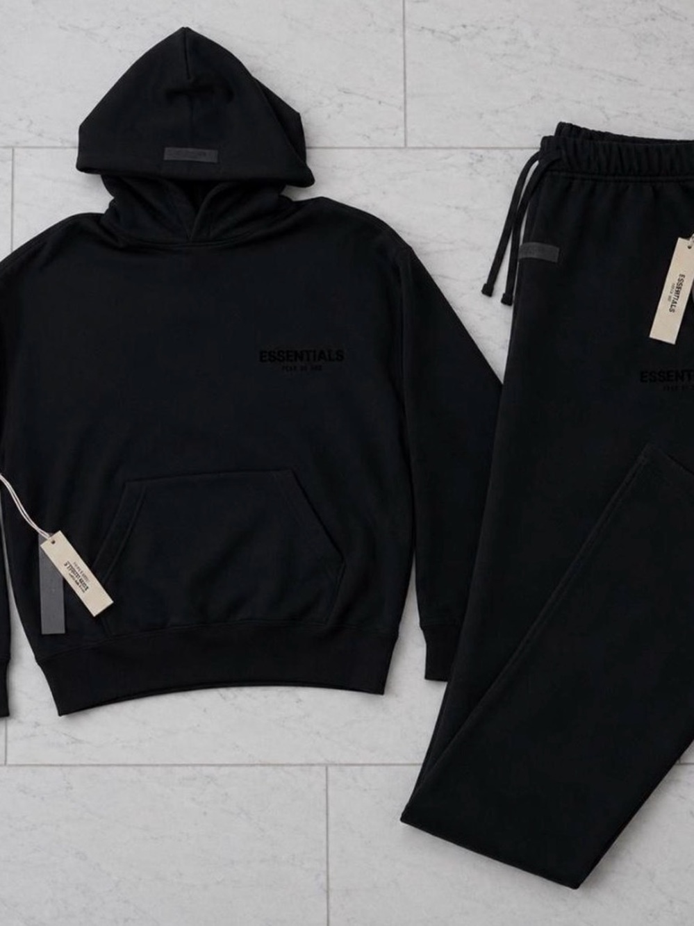 Essentials Black Pullover Hoodie & Jogger Set